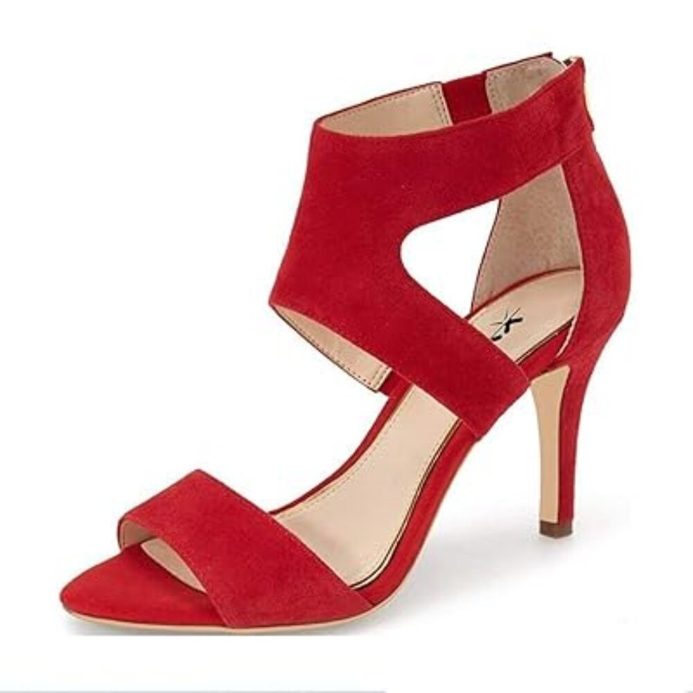 XYD Women Open Toe Sandals Ankle Wrap Back Zipper Mid Kitten Heels Cutout Strapp